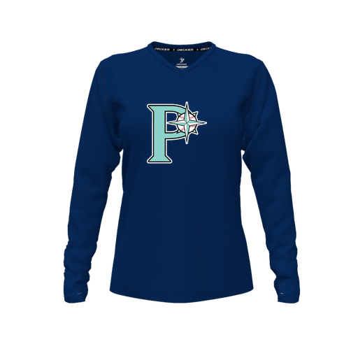 [FTLVCFNV-FYXS-LOGO1] Decker Comfort T-Shirt (Female Youth XS, Navy, V Neck, Logo 1, Long Sleeve)