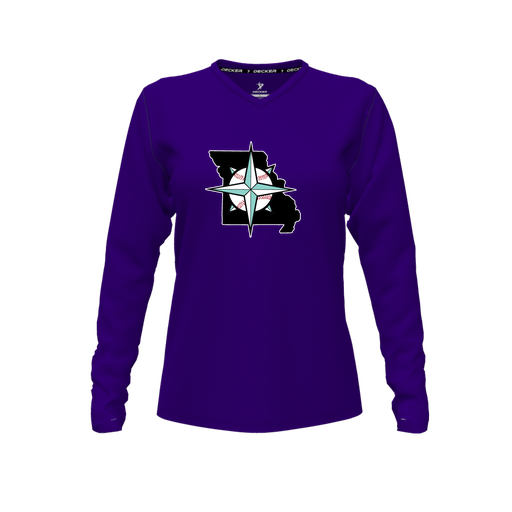 [FTLVCFPP-FYXS-LOGO3] Comfort T-Shirt (Female Youth XS, Purple, V Neck, Logo 3, Long Sleeve)