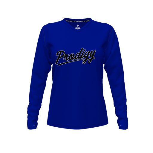 [CUS-DFW-TEES-PER-VNK-LSL-RYL-FYXS-LOGO2] Performance T-Shirt (Female Youth XS, Royal, V Neck, Logo 2, Long Sleeve)