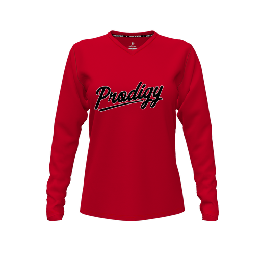 [CUS-DFW-TEES-PER-VNK-LSL-RED-FYXS-LOGO2] Performance T-Shirt (Female Youth XS, Red, V Neck, Logo 2, Long Sleeve)