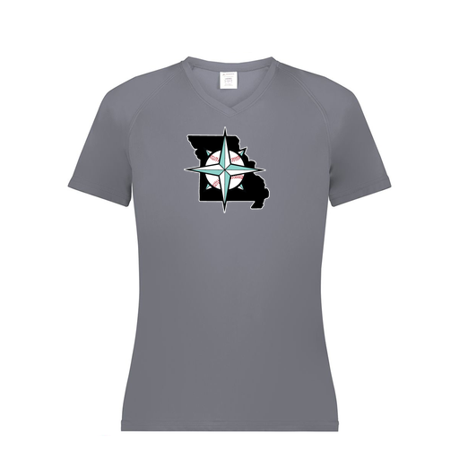 [2792.059.XS-LOGO3] Ladies Smooth Sport V-Neck T-Shirt (Female Adult XS, Gray, Logo 3)