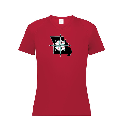 [2792.083.XS-LOGO3] Ladies Smooth Sport V-Neck T-Shirt (Female Adult XS, Red, Logo 3)