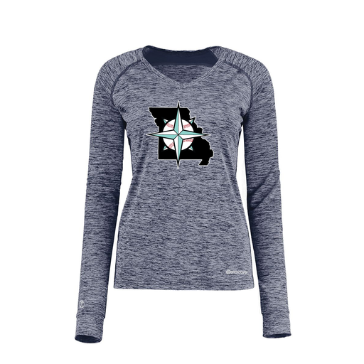 [222770.U22.XS-LOGO3] Ladies Electric Long Sleeve Shirt (Female Adult XS, Navy, Logo 3)
