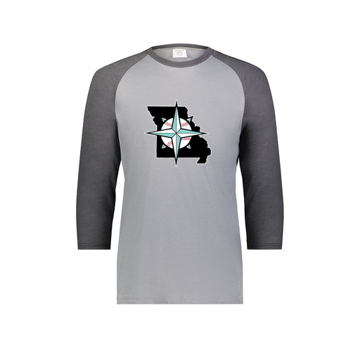 [6879.30V.S-LOGO3] Men's Vintage 3/4 Sleeve T-Shirt (Adult S, Gray, Logo 3)
